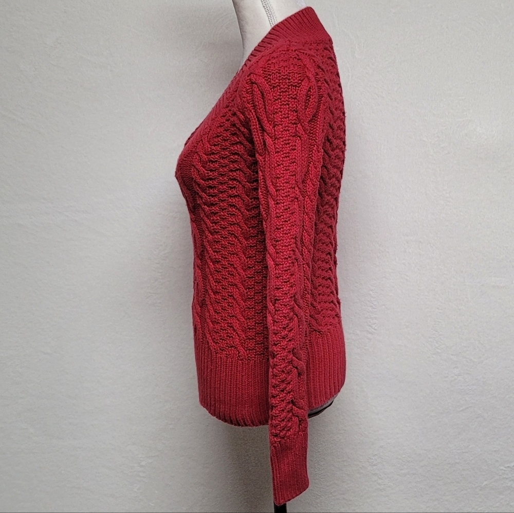Moda International Vintage 90s Solid Dark Red Ribbed Cable Knit V-neck Sweater S - Picture 5 of 10